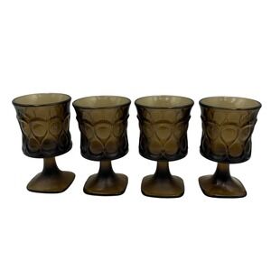 Noritake Spotlight Walnut Brown Goblets Set of‎ 4 MCM Thumbprint Square Base